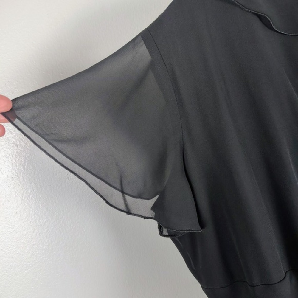vtg AGB Dress Byer California Black Ruffle V-Neck Chiffon Midi Dress 16 goth vam - Picture 7 of 10